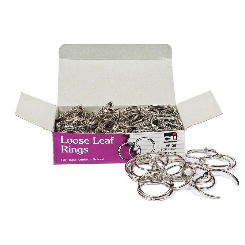 Charles Leonard Loose Leaf Rings with Snap Closure, Nickel Plated, 1.25 Inches Diameter, Silver, 100-Pack (R39)